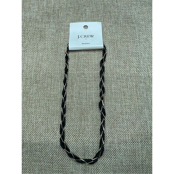 J. Crew Black and Gold Simple Elegant Minimalist Ribbon Wrapped Necklace New - Picture 2 of 5